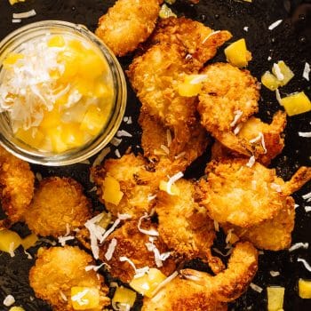 Coconut king prawns with pineapple coconut dipping sauce
