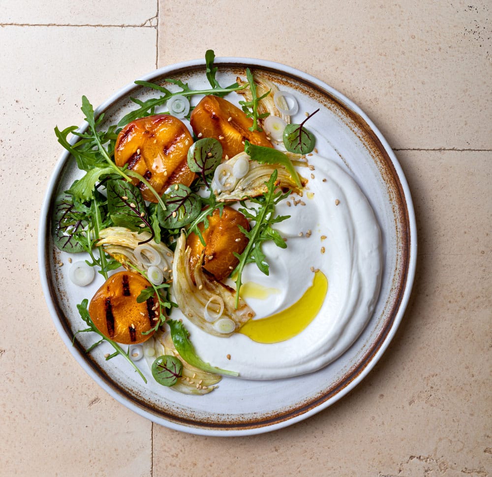 Fennel Apricot Grilled Barbecue Salad with Labneh