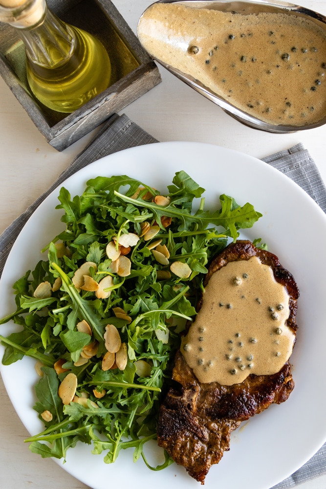 Green Peppercorn Steak with Rocket Salad